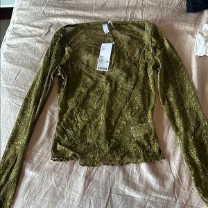 NWT Urban Outfitters Out From Under Lana Plunge Lace Long Sleeve Top